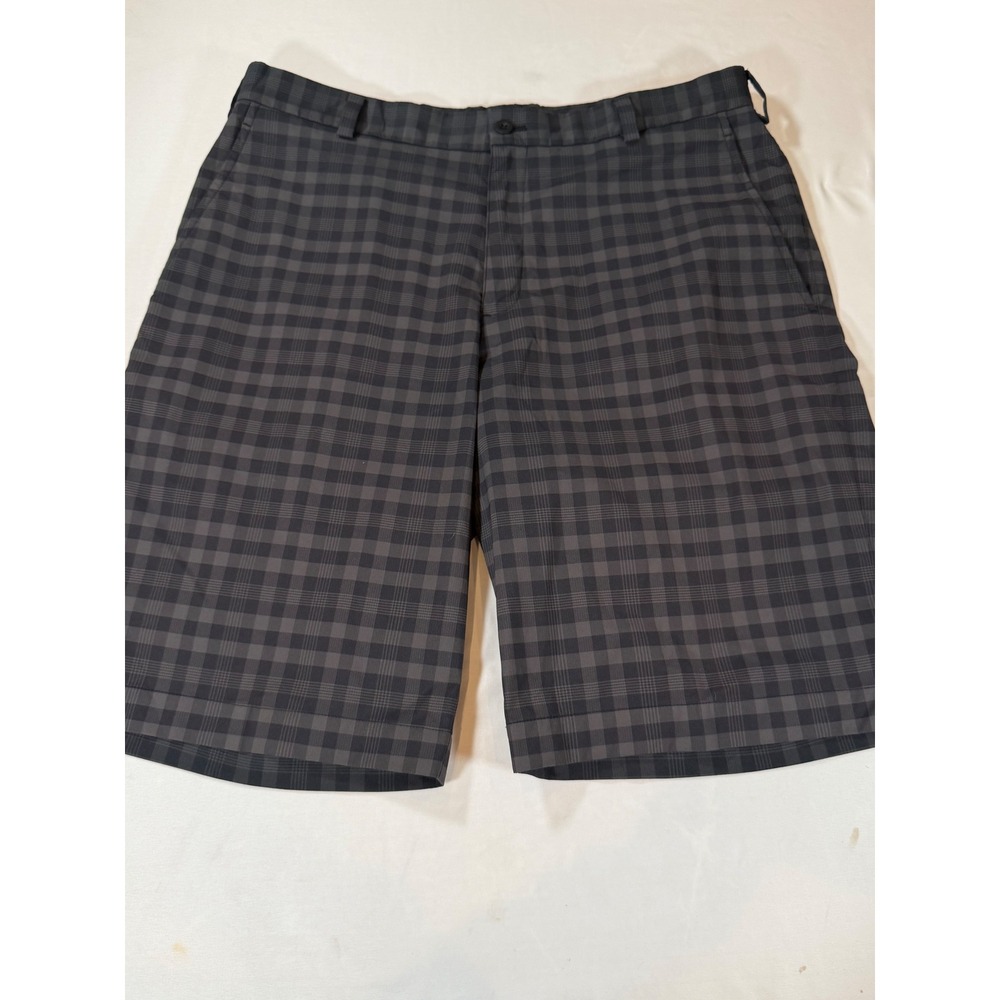 Nike Golf Dri-FIT Plaid Shorts Mens 34 Grey Black Check Flat Front Performance